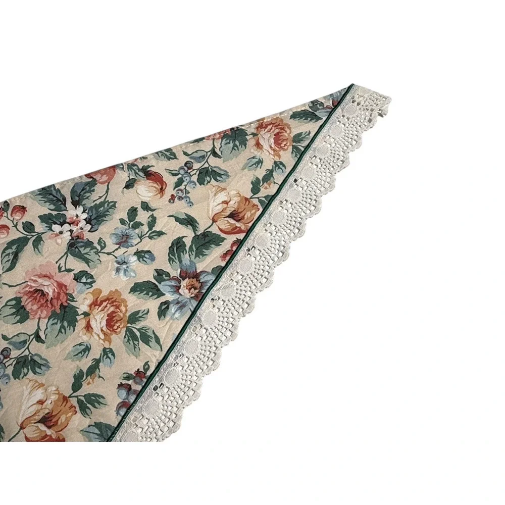Vintage Floral Swag Valances Short Curtains Left & Right Lace Trim Cottage